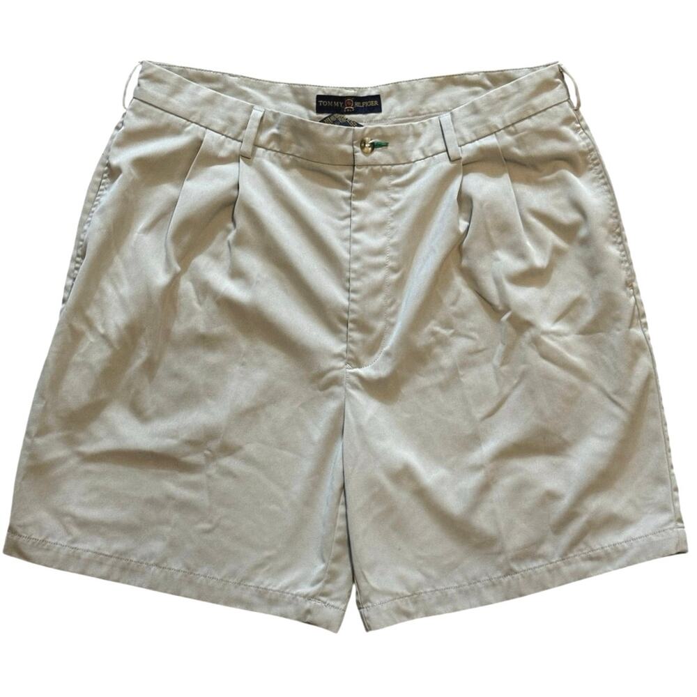 Tommy Hilfiger Golf Mens Pleated Khaki Shorts Size 36 Embroidered Crest Logo